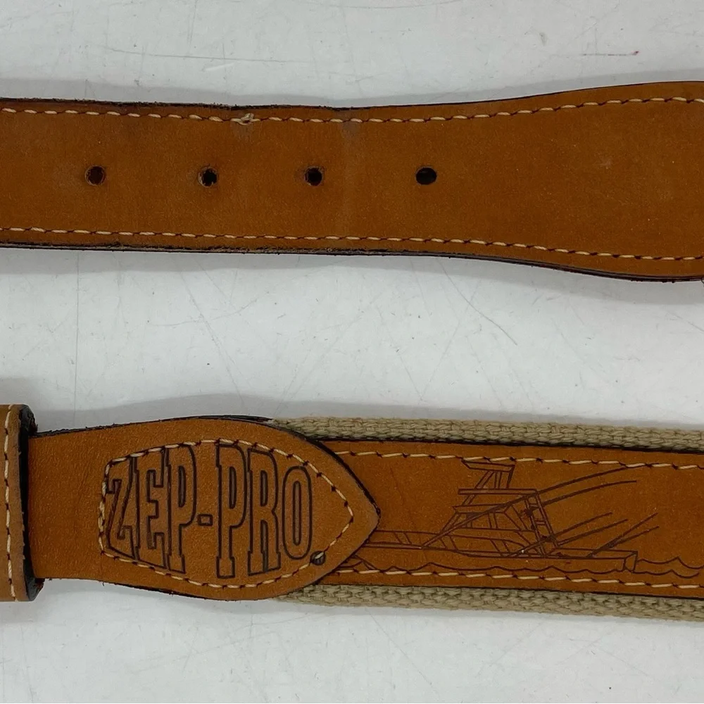 Zep Pro Leather Canvas Belt Embroidery Dolphin Fish Brown Men's 42 Fisherman USA